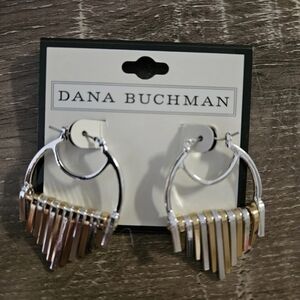 Dana Buchman Two-Tone Fringe Hoop Earrings - Silver & Gold